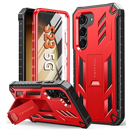 for Samsung Galaxy S23 Protective Case: Dual-Layer Rugged Shockproof Cell Phone Cover with Built-in Kickstand Military Grade Drop Proof Full Protection Matte Textured Sturdy Bumper Cases 6.1'' 5G Red