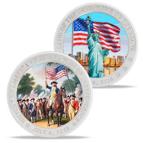 Statue of Liberty Veterans Challenge Coin Independence Day Commemorative Coin with US Flag Design - 4th of July Accessories Patriotic Gifts for Men Women Veterans Student