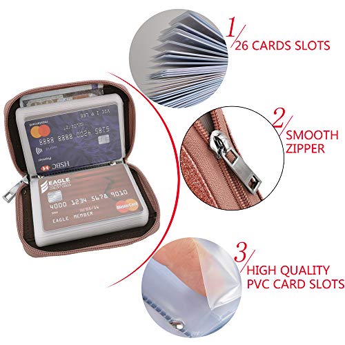 Image of Easyoulife Genuine Leather Credit Card Holder Zipper Wallet With 26 Card Slots, Glitter Light Purple, Medium, Rfid Wallet
