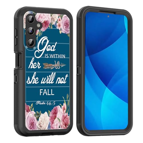 smauncucn for Galaxy A25 5G Case,Full Body Shockproof Drop Protection Dust Proof Heavy Duty 3-Layer Military Rugged Durable Cover for Samsung Galaxy A25 5G 6.5" 2023,Pink Flower Bible Verse Psalm 46:5
