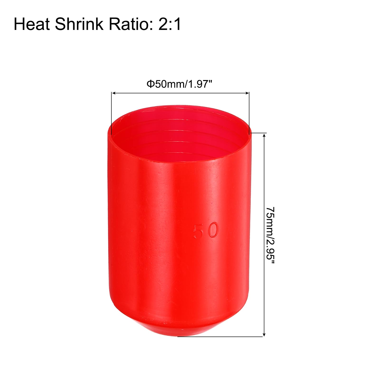 QUARKZMAN 50pz Tappo Termorestringente 50mm ID x 75mm l Rapporto 2:1 Guaina Termorestringente Impermeabile per Cavi Elettrici, Rosso