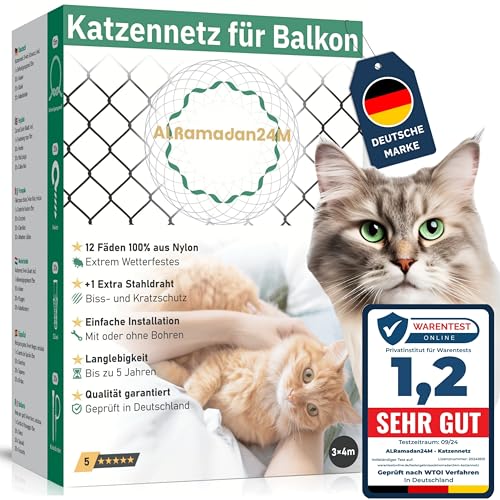 Premium Katzennetz für Balkon - 3x4m in Schwarz Extra Drahtverstärkt, Katzenschutznetz mit oder ohne Bohren Fensternetz Balkonnetz für Katzen Schutz Katzenschutz Fensterschutz Schutznetz, Cat Net Premium Katzennetz für Balkon - 3x4m in Schwarz Extra Drahtverstärkt, Katzenschutznetz mit oder ohne Bohren Fensternetz Balkonnetz für Katzen Schutz Katzenschutz Fensterschutz Schutznetz, Cat Net