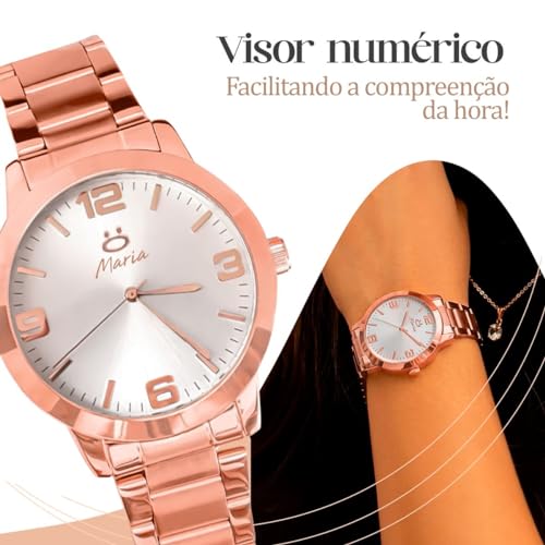 Relogio feminino aço inox + colar strass + brincos + caixa qualidade premium social moda casual