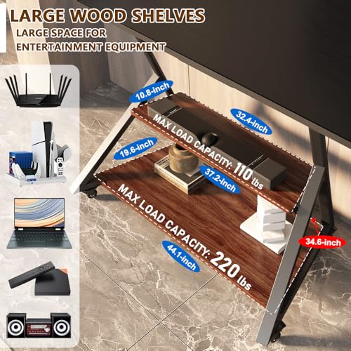 Image of Rolling TV Stand on Wheels with Wood Shelf for 50-100 Inch LCD LED Flat Curved Screens, Heavy Duty Outdoor TV Cart on Wheels, Height Adjustable, Holds up to 220 LBS, Vesa 800x600mm.