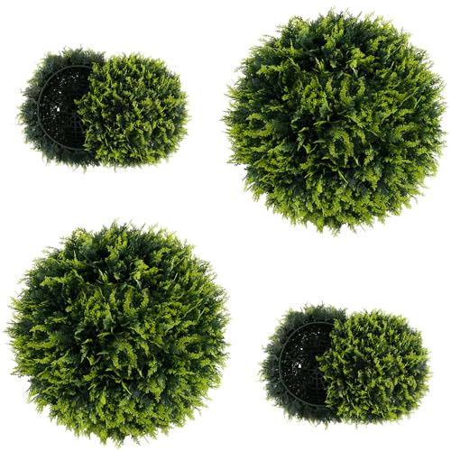 Goplus 2 PCS 18 Inch Artificial Cedar Topiary Ball, Round Faux Cypress Balls Outdoor, Fake Plant Sphere for Front Door, Porch, Backyard, Balcony, Patio, Garden, Wedding and Home Décor