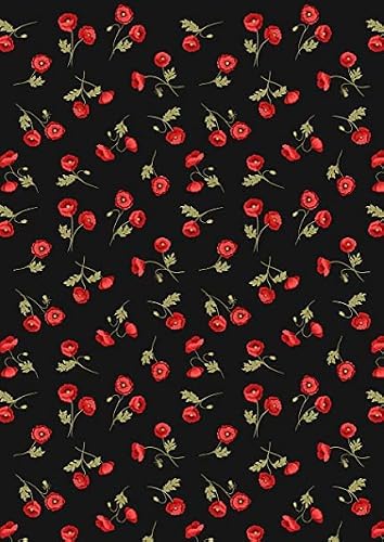 Poppies Floral Fabrics - Lewis & Irene - 100% Quality Cotton Poplin Fabric- Per 0.5 Metre - Sewing Quilting Bunting Dress Fabric - Simply Sew Crafty™ (Poppy Scatter Black)