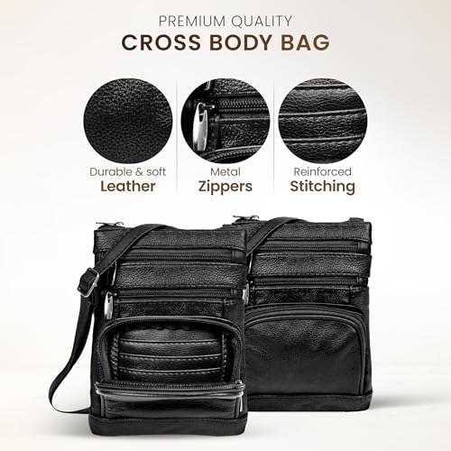 Krediz leather Crossbody Purses for Women, Multi Pocket Crossbody Purse with Adjustable Strap, Soft & Durable Leather Purse - Image 3