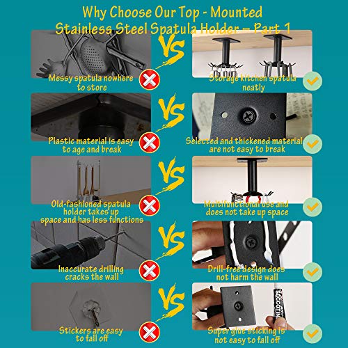 Dahein Kitchen Utensil Holder, Top Mounted Rotatable Utensil Hangers Racks, Space-Saving Organizer Kitchen Hooks Heavy Duty For Spatula Spoon Cutting Board Towel Cup Key Watch (8 Hooks) #TOP1