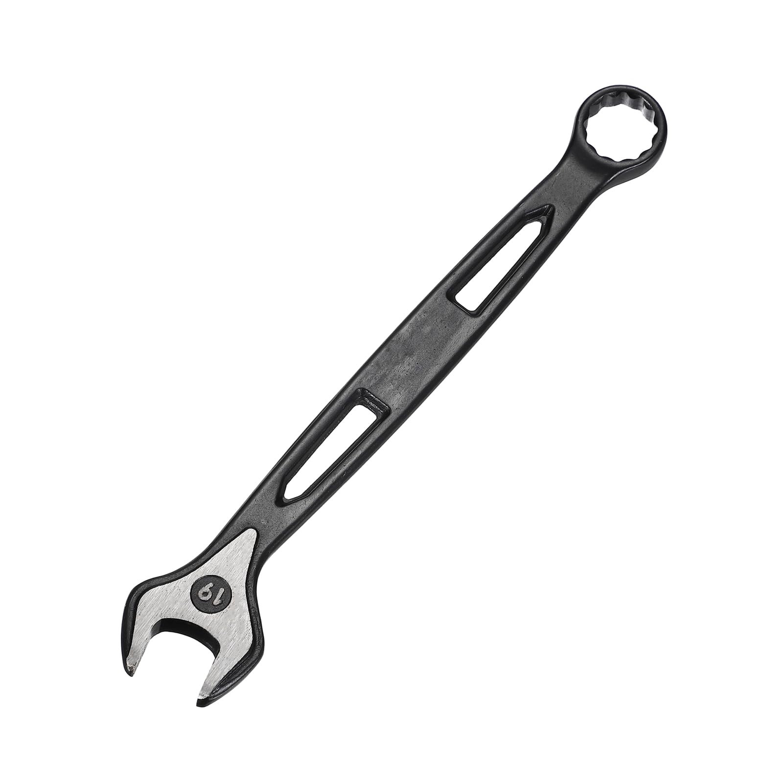 sourcing map Combination Wrench 19mm Metric Extra Long 12-Point Box and Open End Carbon Steel Double Ended Industrial Grade Spanner for Automotive Furniture Machinery DIY Repair, Black