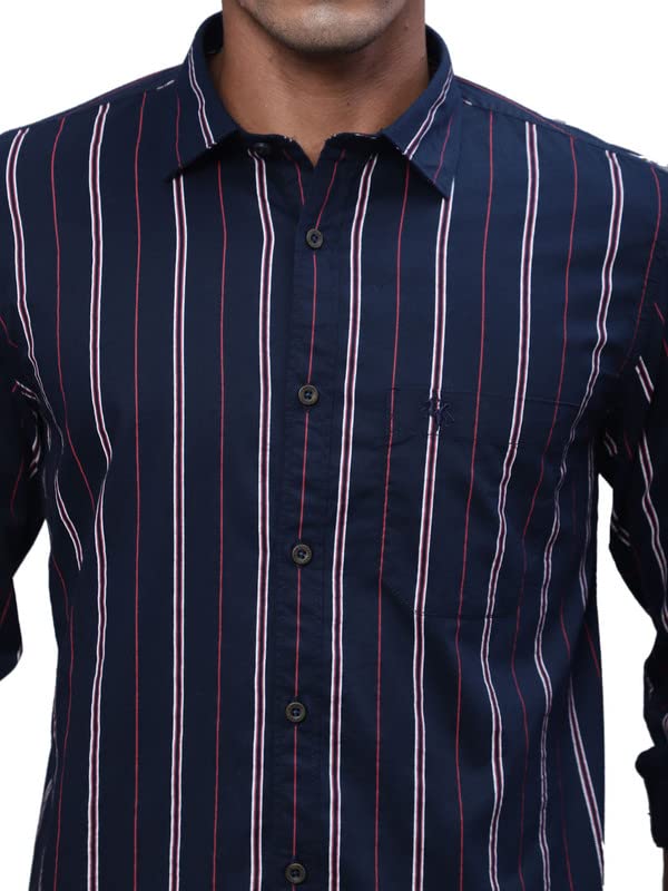 Image of Cantabil Men Cotton Striped Navy Blue Full Sleeve Casual Shirt (P MSHC00509 Navy)