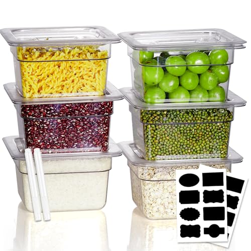 1/6 Size 4 Inch Clear NSF Polycarbonate Food Pan-9 PCS[Food Grade][Hot&Cold Resistant] Commercial Food Pans with Lids, Restaurant Food Storage Containers Hotel Pan(BPA-Free)
