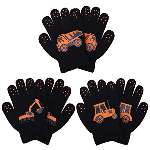 Cooraby 3 Pairs Winter Kids Gloves Warm Stretchy Knitted Magic Gloves Full Finger Mittens