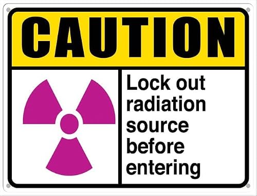 peiyeety Caution Sign LockRadiation Source Before Aluminum Tin Sign for Home Coffee Bar Wall Decor 8X12 Inch