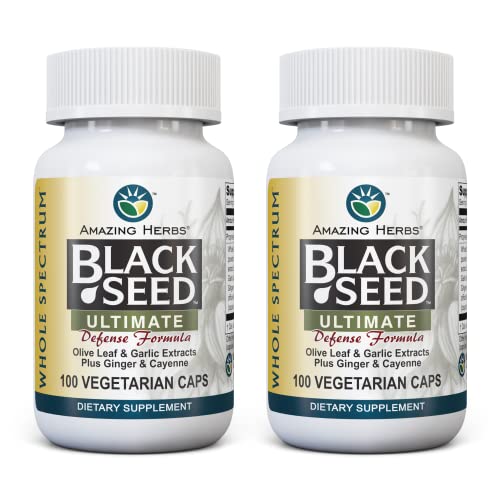 Amazing Herbs Whole Spectrum Black Seed Ultimate, Vegetarian Capsules - Olive Leaf & Garlic Extracts Plus Ginger & Cayenne, Gluten Free, Non Gmo, Vegan - 100 Count (Pack Of 2) #TOP14
