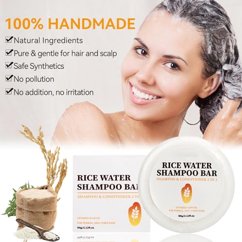 2 In 1 Rice Water Shampoo Bar & Conditioner Bar, Natural Rice Water Shampoo Bar For Hair Growth With Coconut Oil & Argan Oil, Anti Hair Loss Shampoo Bar - Image 7