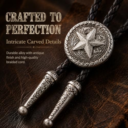 Image of Cowboy Bolo Tie for Men, Vintage Cow Skull Bolo Tie Necklace Native American Necktie for Men Women