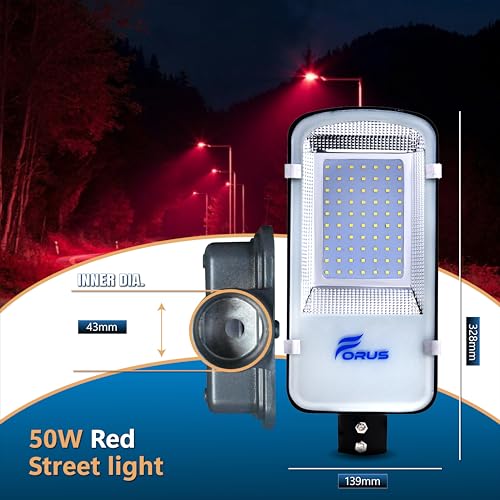 Image of Forus 50W LED Street Light with Clamp, IP66 Waterproof Outdoor LED Street Light, High Lumen 6000lm Red, Aluminium Body for Road, Parking Lot, Garden & Industrial Outdoor Lighting (1 Pc)