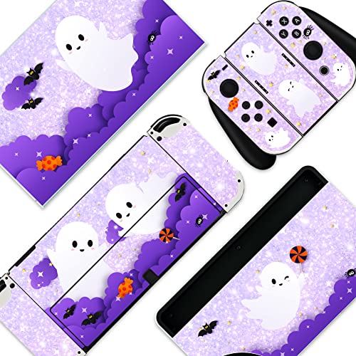 BelugaDesign Ghost Switch Skin | Halloween Spooky Cute Anime Cartoon Pastel Sticker Wrap Vinyl Decal | Kawaii Gothic Kids Girls Japanese l Compatible with Nintendo Switch (Switch OLED, Purple)