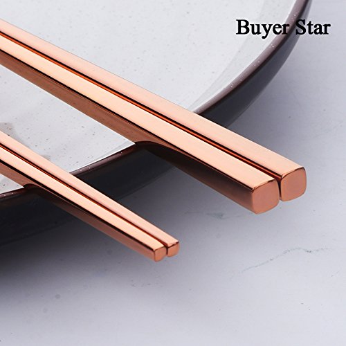 Buyer Star 5-pair Stainless Steel Chopsticks Metal Reusable Rose Gold Chopsticks Chinese Square Chopsticks