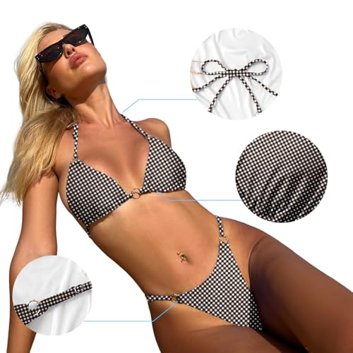 Image of MIKETAI Sexy Bikinis for Women 2 Piece Bikini Spaghetti Strap Swimsuits Solid Color Bathing Swimwear Triangle Bathing Suit