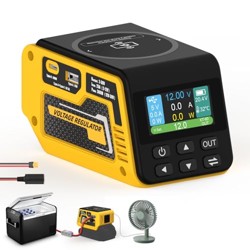 300W Voltage Regulator Compatible with Dewalt 20V Battery, Converter 2-30V Output, PD3.1 140W Type-C, 15W Wireless Magnetic, 18W Type-A Charging, XT60 and Cigarette Lighter Socket DIY Output