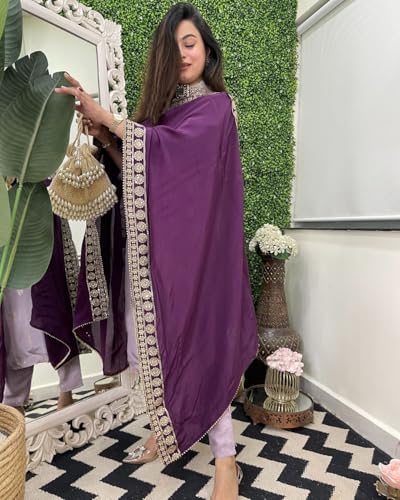 Image of GoSriKi Women's 3 Piece Kurta Pant Dupatta Set | Silk Cotton Kurta Sets for Woman | Kurti Set for Woman | Elegant Suit Set for Women Cotton | Women Kurta Sets with Dupatta Cotton