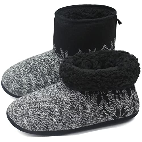 Image of ONCAI Men’s-Slipper-Boots-Winter-Fleece-House-Slippers Knitted Indoor Flat Warm Wool Booties Pull On Memory Foam Outdoor Non-Slip Ankle Bedroom Boot Slippers with Soft Rubber Sole Grey 7