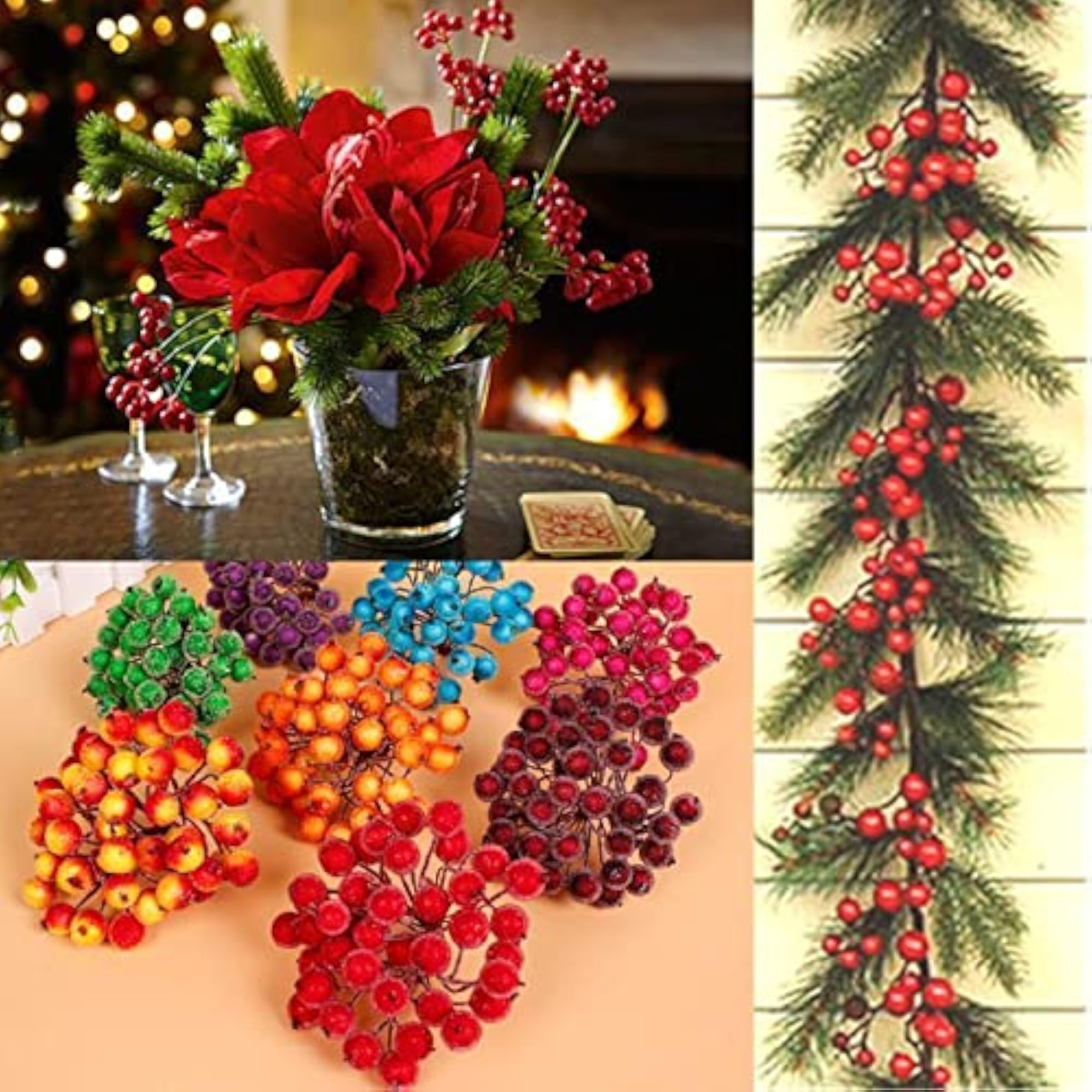 Mini Christmas Frosted Fruit Berry Holly Artificial Flower Decor Pink
