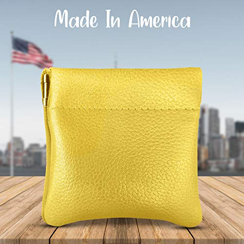 Image of Nabob Leather Genuine Leather Squeeze Coin Purse, Coin Pouch Made IN U.S.A. Change Holder For Men /Woman Size 3.5 X 3.5 (Yellow)