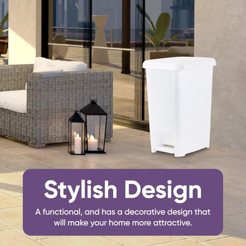 Image of Superio Slim Trash Can with Foot Pedal - 16 Gallon Step-On Trash Can, Tall Plastic Garbage Can, Extra Large Trash Can for Bathroom, Kitchen, Office, Patio, or Backyard - White Smoke, 2 Pack