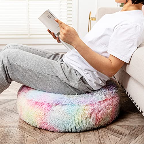 Asuprui Soft Floor Pillow (No Filler) Large Floor Cushion For Sitting Fur Meditation Pillow Premium Yoga Pillow For Living Room Sofa Balcony Outdoor Floor Pillow Cover Only (Rainbow 24X20X6 Inches) #TOP3