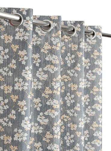 Image of Floral Printed Home Decor Curtains for Living Room, Bedroom Doors and Windows Panel, Parda, Eyelets Hanging, Grey, 4 x 8 Feet, 1 Piece