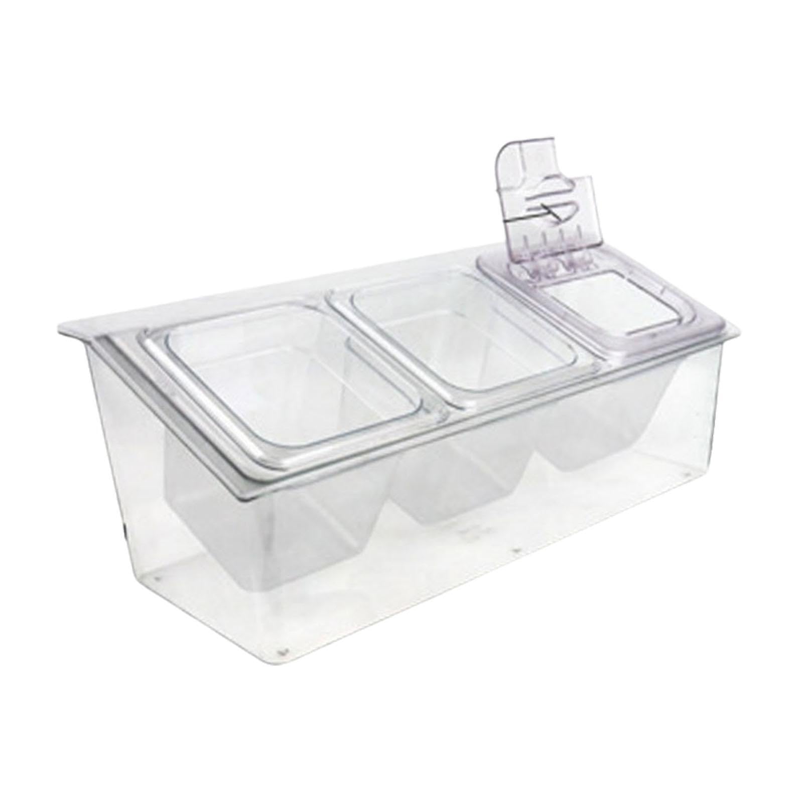 Plateau à salade compartimenté transparent avec 3 emplacements 1/6 et couvercle
