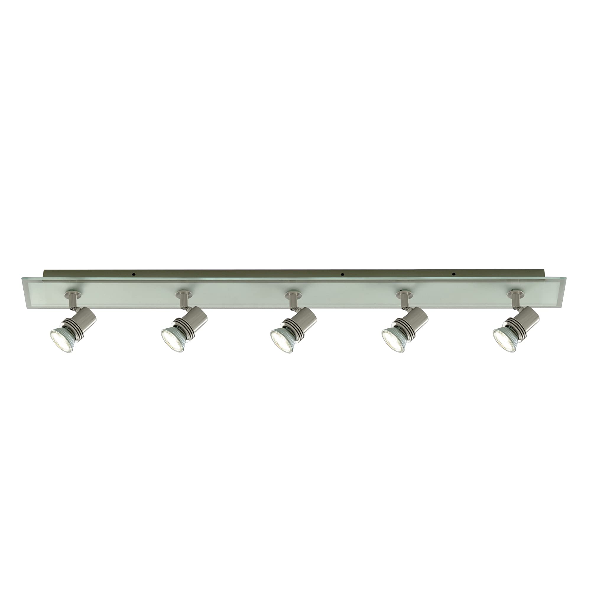 CGC Lighting Indoor Inside Ceiling Bar Spotlight Light GU10 5 Adjustable Heads Satin Silver & Glass
