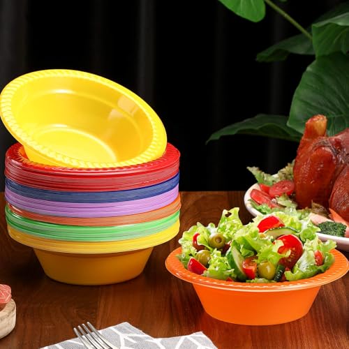 Image of Lallisa 100 Pcs 12oz Rainbow Disposable Plastic Bowls Party