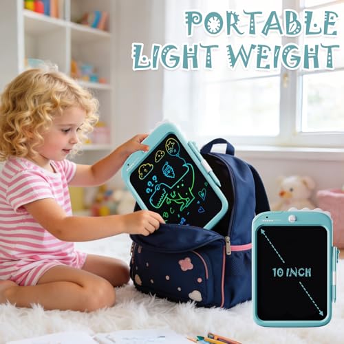 Image of Proffisy 10 Inch LCD Writing Tablet, Dinosaur Digital Writing Pad with Stylus, One-Touch Erase & Screen Lock, Reusable Paperless Notepad for Drawing, Handwriting, Notes & Travel (Blue)