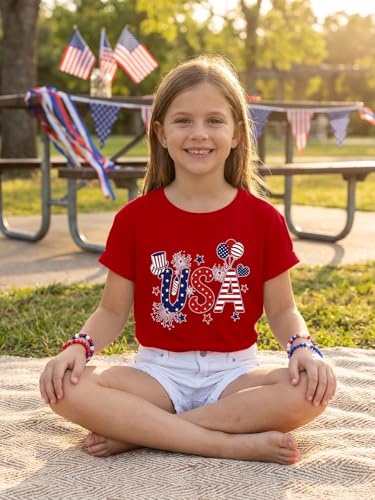 Image of YHHR Boys Girls USA Shirt 250 Anniversary Shirt for Girl 4th of July Shirts Toddler American Flag Patriotic Tee 5-12 Years