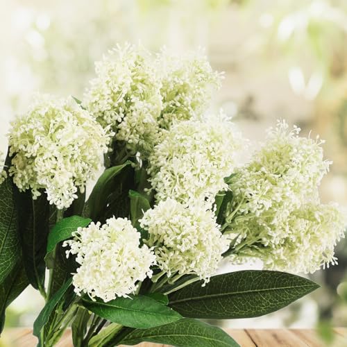 Image of 4 Pcs Artificial Flowers for Decoration, 23 Inch Faux Berry Stems Faux Skimmia Spray with Leaves Fake Flowers for Vase Home Table Floral Arrangement Wedding Decor(Milk White,Yinyu Fruit)