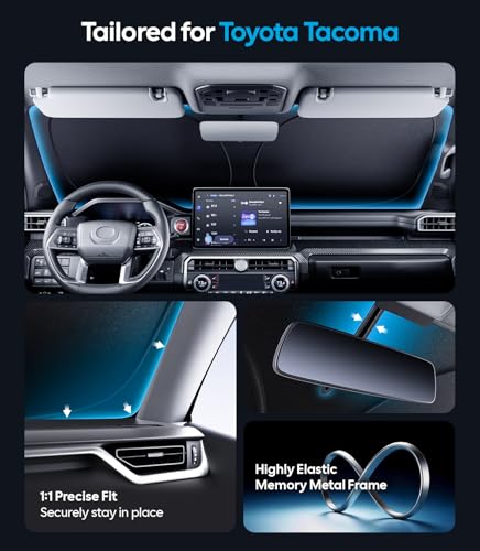 Image of Wigoo for Toyota Tacoma Windshield Sunshade [OEM Design, 100% Sun Blockage] Foldable Heat Insulation Sun Shade with Storage Bag, for Toyota Tacoma (2016-2026), Silver Coating