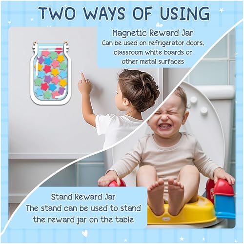 Image of 2 Pack 60 Token Star Poop Reward Jar Magnetic for Kids Potty Training Toddlers Teacher Classroom Board Incentive Good Behavior Management Tools Back to School Girls Boys RWJ-CB1