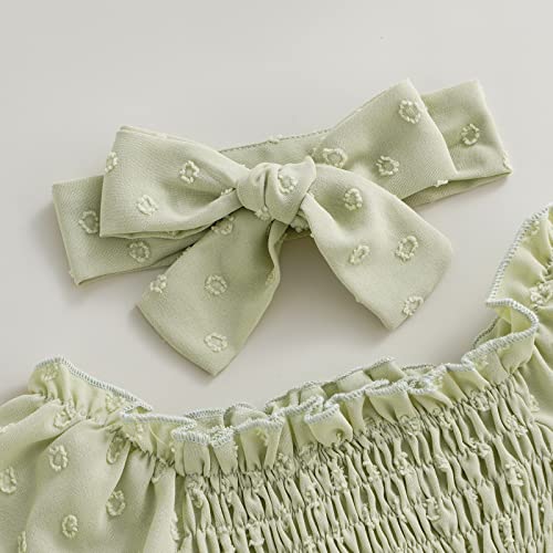 Infant Baby Girls Romper Dress Dot Pattern Short Sleeve Ruched Jumpsuits Skirts Hem Bodysuits Headband (Green Dots, 6-12 Months) #TOP4
