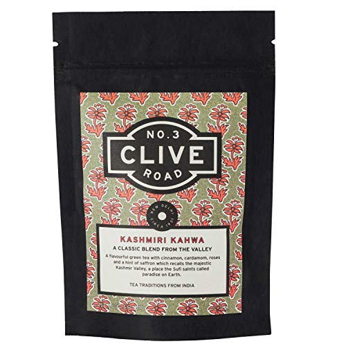 Image of Clive Road Kahwa - 30+ Cups, Premium Tea Pouch, Detox with Iced /Hot Tea, Kashmiri Green Blend 100% Natural Spices ~ Saffron, Cinnamon, Cardamom & Rose Petals, 50 g