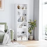 OneBlis 6-Tier Book Shelf, Floor Standing Open Bookcase, Wooden Display Storage Shelves with Anti-Tipping Device, 71' Tall Bookshelf for Bedroom, Living Room and Office, White
