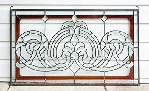 Tiffany Style Stained Glass Clear Beveled Window Panel 34" W x 20.5" H