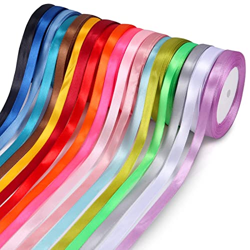 ihaspoko Satin pour Cadeaux - 18 Rouleaux de Ruban Tissu Polyester 10mm x 22m, Ruban Cadeau Multicolore pour Décoration de Fêtes, Mariages, Artisanat