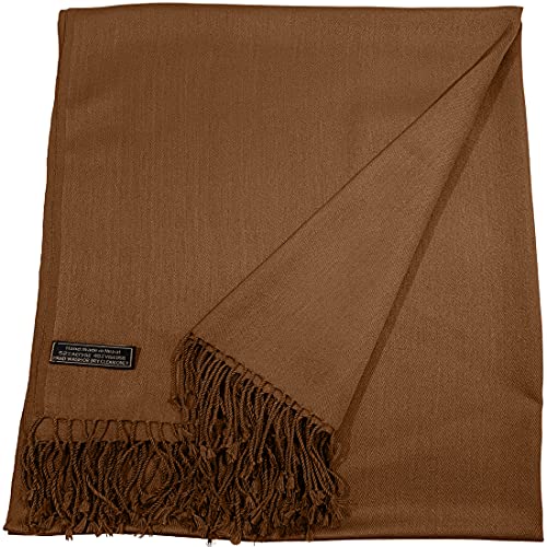 CJ Apparel Brown Solid Color Tassels Design Nepalese Shawl Seconds Scarf Wrap Stole Throw Head Wrap Pashmina Hand Made in Nepal New3