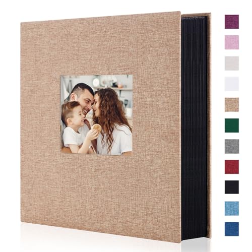 Miaikoe Photo Album 6x4 400 Pockets Slip in Large Capacity Album for Family Wedding Anniversary Linen Album Book Holds 400 Vertical 10x15cm Photos(400 Pockets, Khaki)
