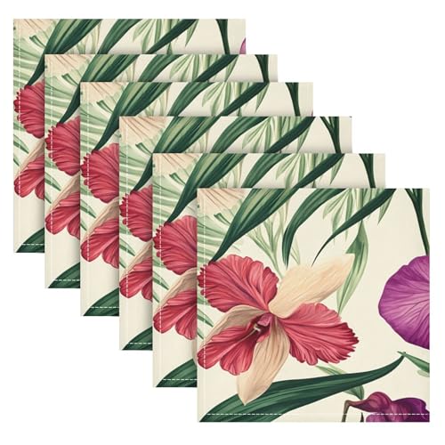 Servilletas de tela set de 6, flores exóticas orquídeas 20x20 in miniatura 5