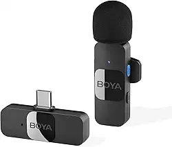 BOYA Microfone de lapela sem fio para smartphone Android USB C, tablet, mini microfone tipo C externo para iPhone 15, microfone de encaixe para gravação de vídeo, podcast, YouTube, transmissão ao vivo