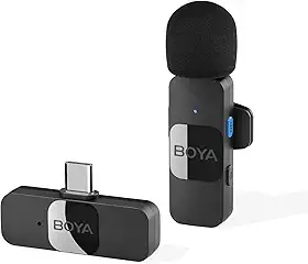BOYA Microfone de lapela sem fio para smartphone Android USB C, tablet, mini microfone tipo C externo para iPhone 15, microfone de encaixe para gravação de vídeo, podcast, YouTube, transmissão ao vivo